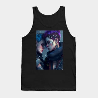 Futuristic Cyberpunk Lesbian Lovers Embrace in Emotional Portrait Tank Top